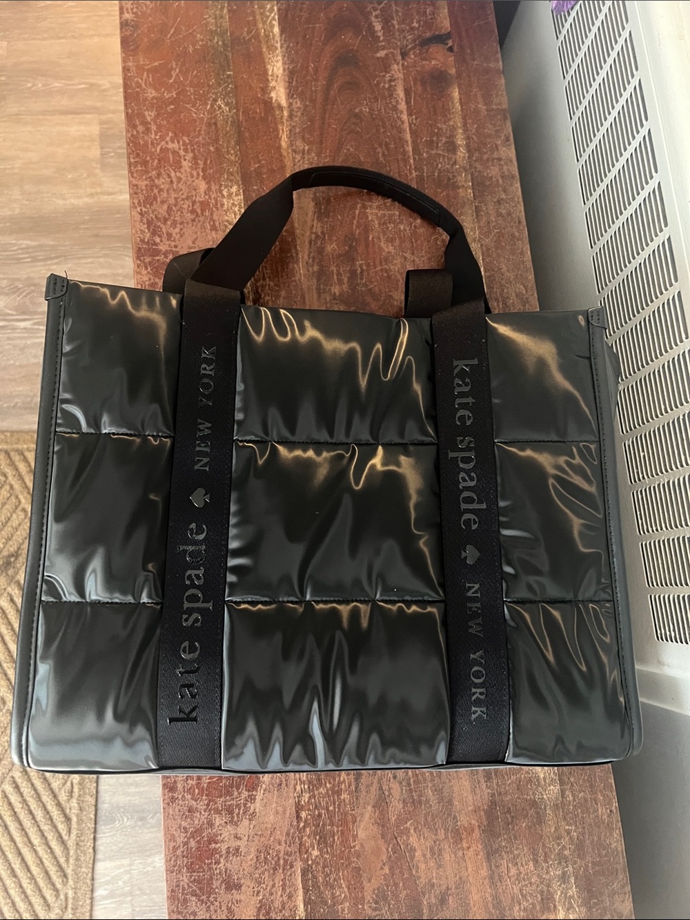 kate spade Black Puffer Laptop Black shiny  Tote